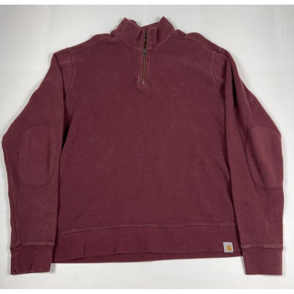 Carhartt Men L Burgundy Cotton Relaxed Fit 1/4 Zip Pullover Sweater Guatemala